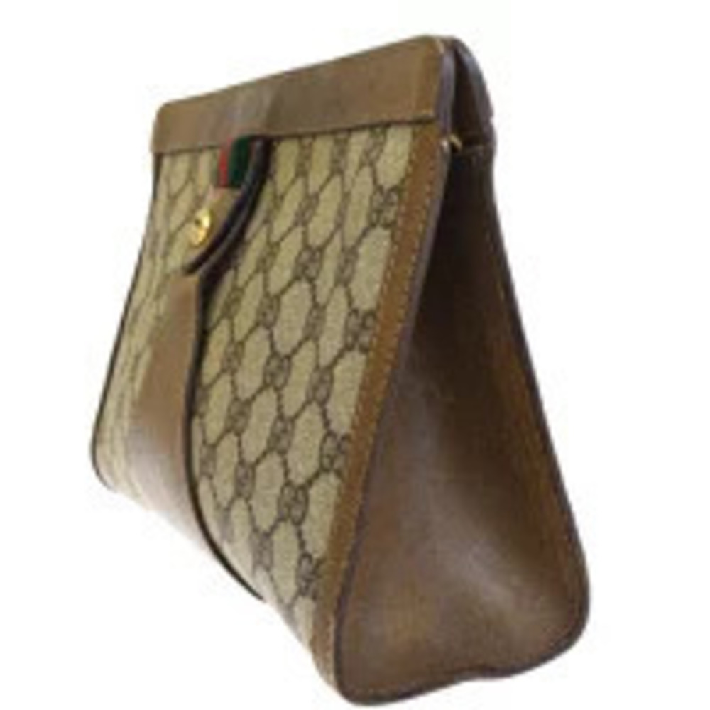 Gucci Interlocking GG Clutch Red Leather Bag Brown Sherry Green Brown Green
